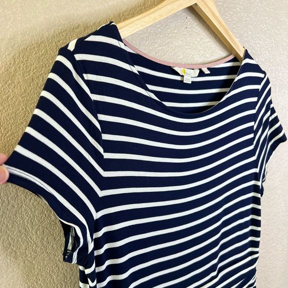 Boden Navy Stripe Stretch Knit Midi Dress Size 10 with Pockets - Picture 3 of 9